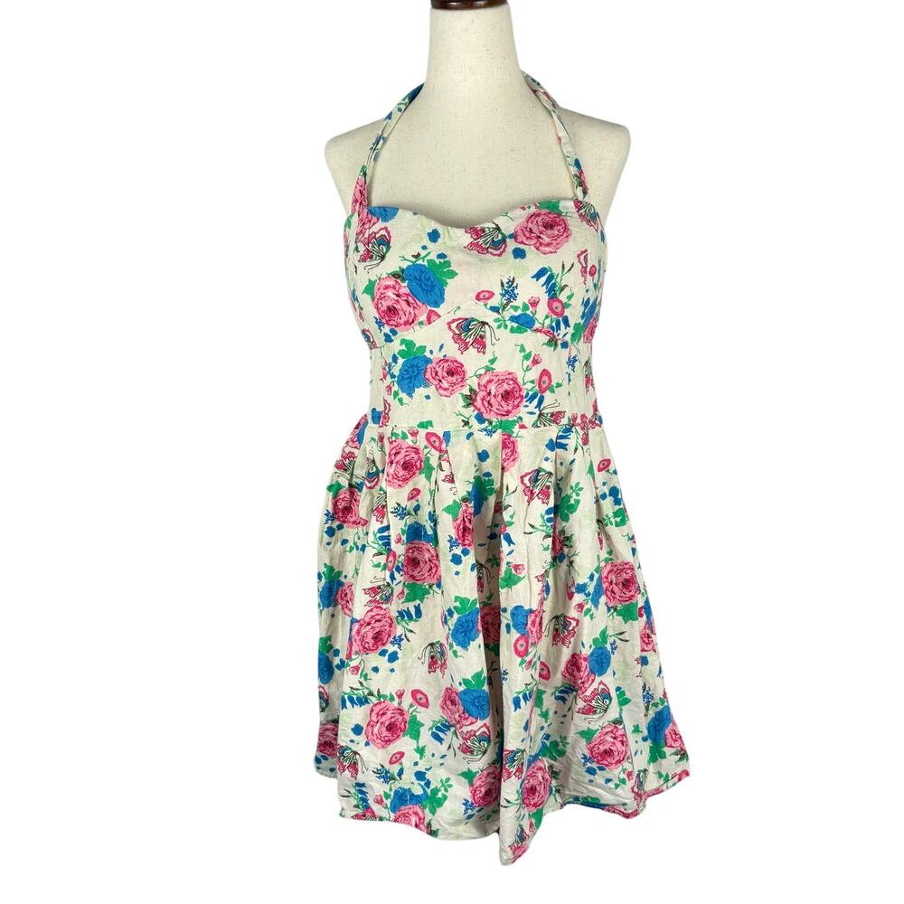 No Boundaries Floral Mini Dress Vintage Y2K Halter Fit & Flare Sundress 2000s